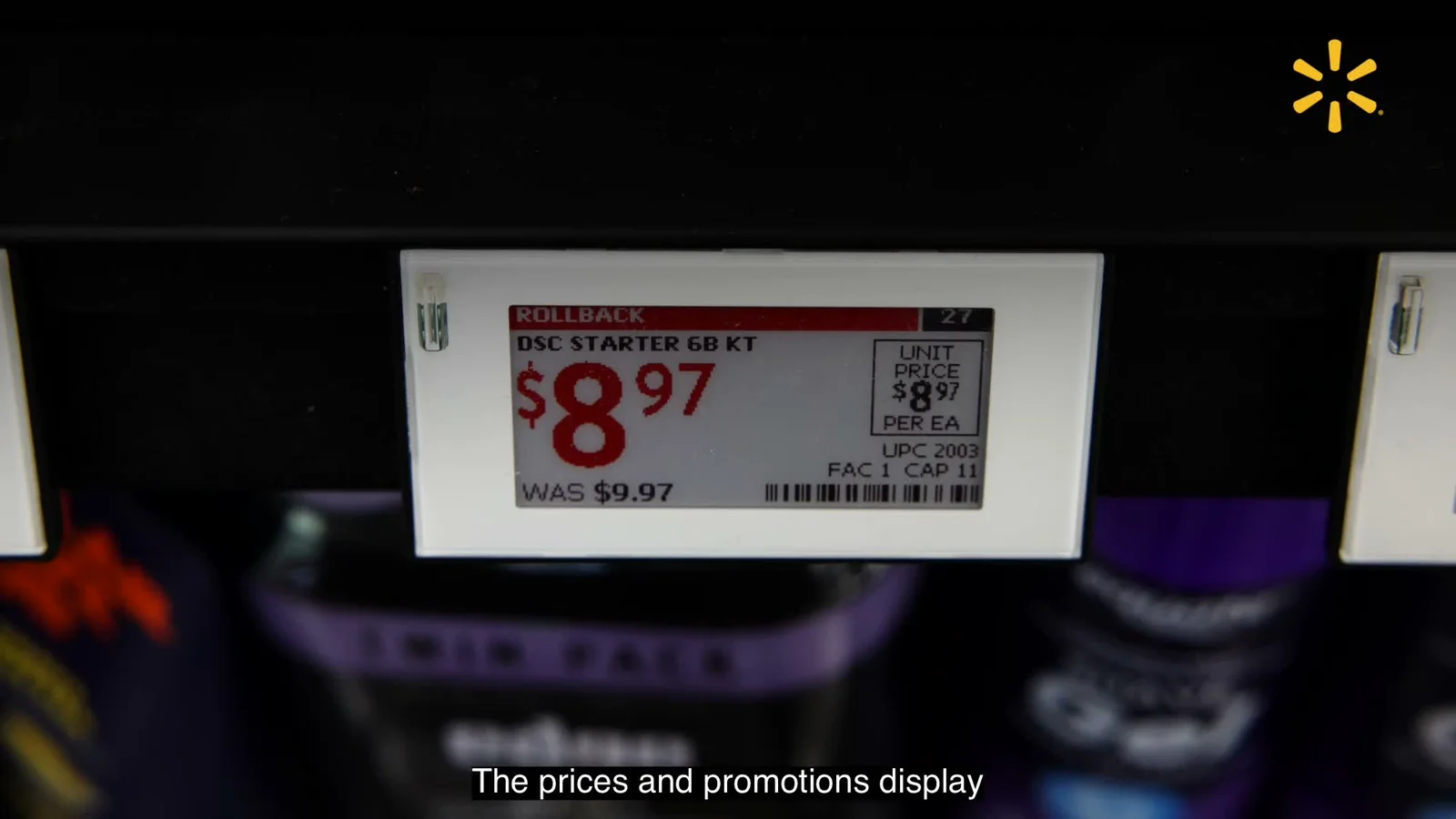 An electronic Rollback price label in Walmart’s official video.